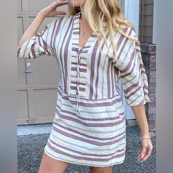 BCBGMAXAZRIA Milana Lace Up Tunic Dress Size Small Cream Combo - Picture 12 of 14
